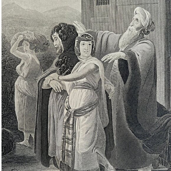 Rebekah Departure Steel Engraving 1872 Schopin Victorian Religious Art DWAA6 - Picture 1 of 2